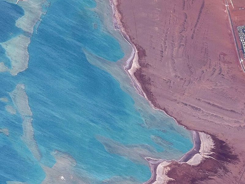 The NEOM coast on the Red Sea around Sindalah, photographed from the International Space Station